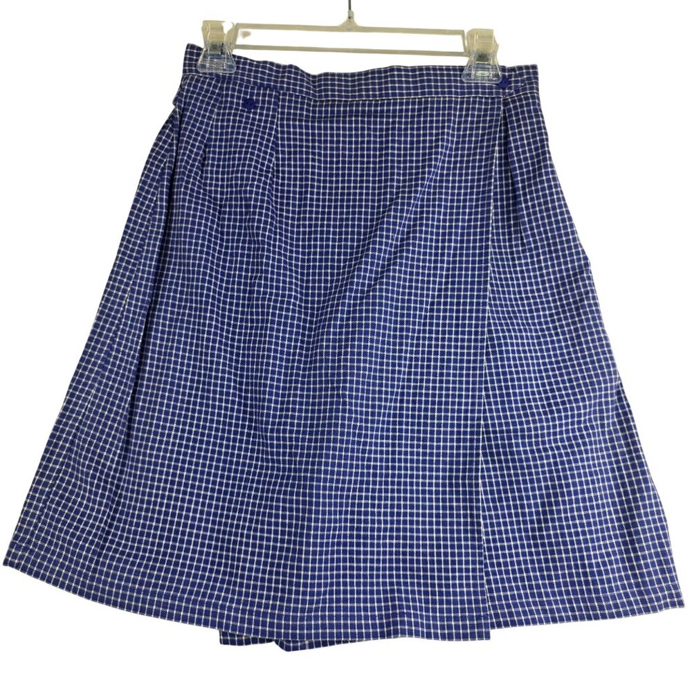 Vintage Susan Bristol Checkered Wrap Skort 10 Blue Deadstock Cotton Country 90s